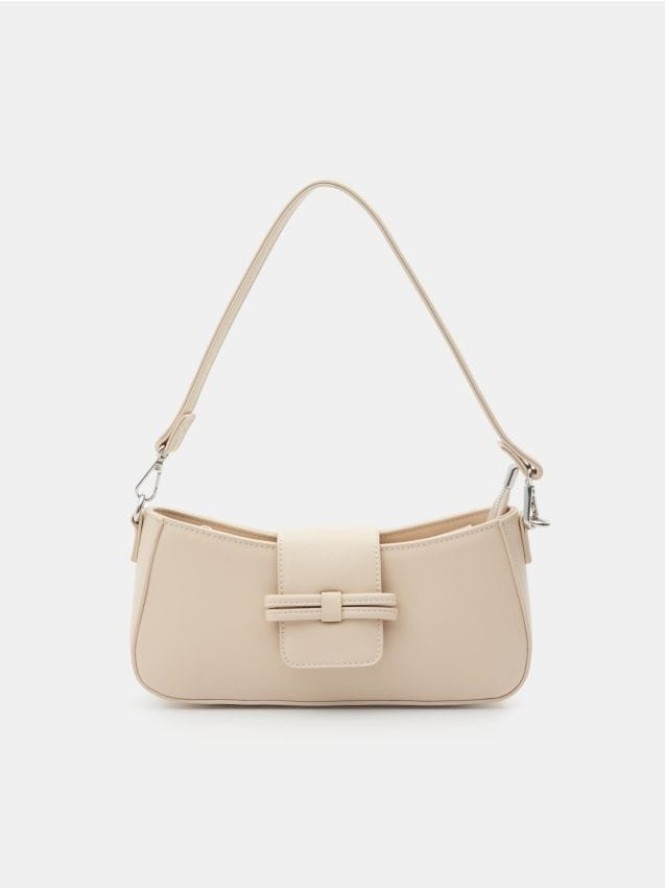 Torebka hobo z imitacji skóry - kremowy