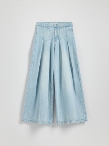 Jeansy wide leg z zakładkami - niebieski