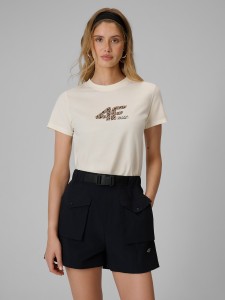 4F T-shirt regular z nadrukiem damski - biały M