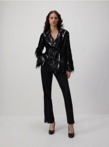 Spodnie z koronkowym wykończeniem - czarny