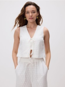 Bawełniana kamizelka z wiązaniami - biały