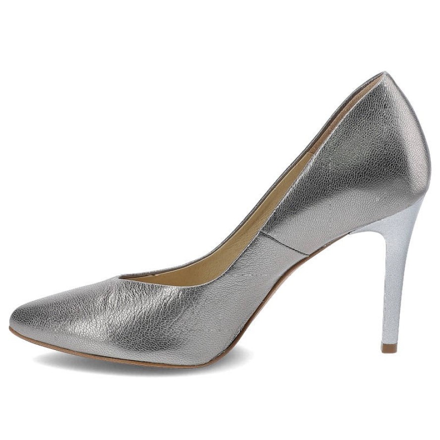 Srebrne Czółenka Clasicco Damskie Buty Na Obcasie