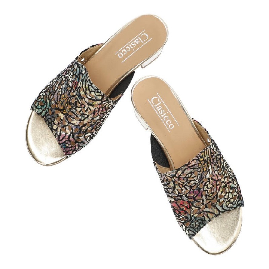 Kolorowe Klapki Clasicco Eleganckie Skórzane Obuwie