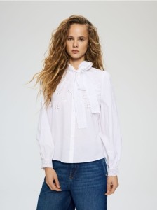 Bawełniana bluzka z wiązaniem - biały