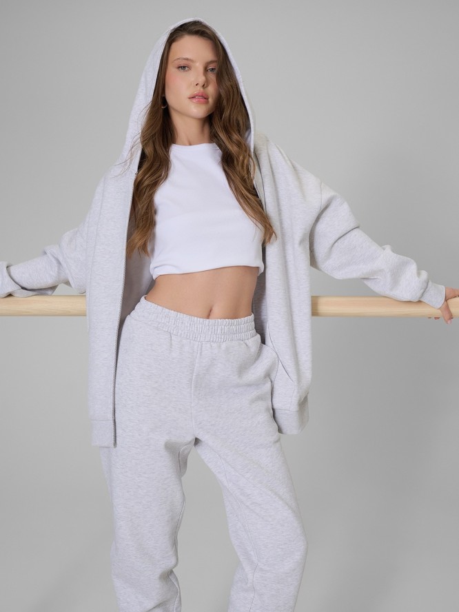 4F Bluza dresowa regular z kapturem damska - szara M