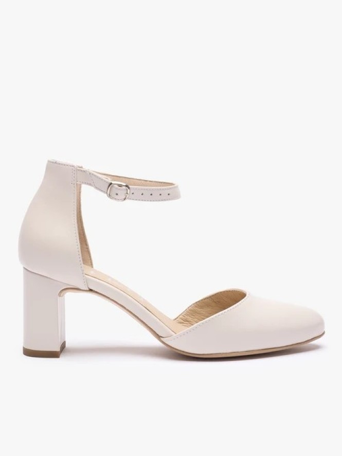 Kremowe ślubne czółenka ze skóry licowej