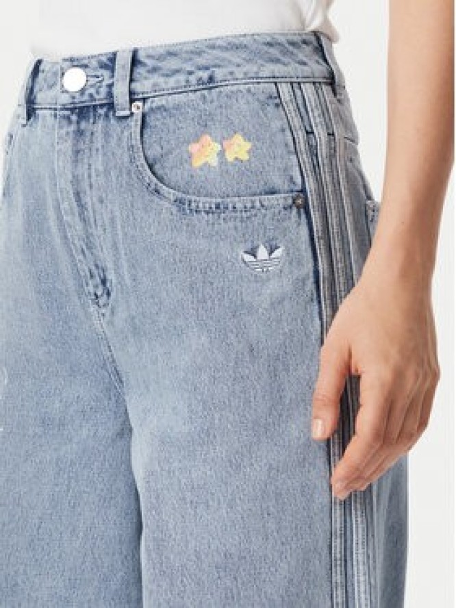 adidas Jeansy Care Bear High Rise KQ6748 Niebieski jasny Wide Leg