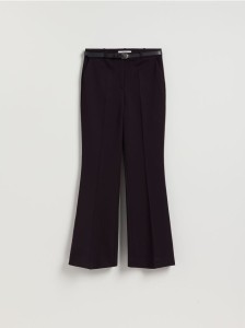 Spodnie flare z paskiem - ciemnobrązowy