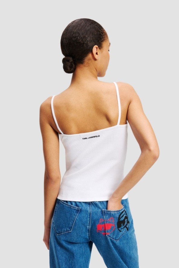 KARL LAGERFELD Biały damski top Ikon Patch Tank Top, Rozmiar L
