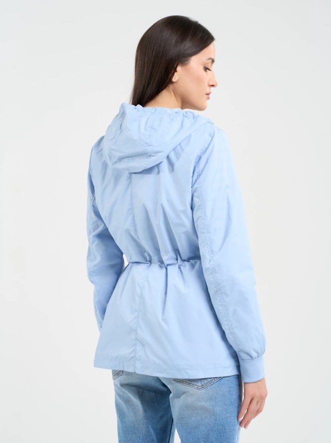 Kurtka damska z regulacją w tali z kapturem błękitna Mira 400