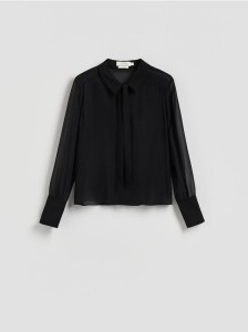 Jedwabna koszula z wiązaniem - ciemnoszary