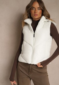 Biała Pikowana Kamizelka Casual z Kapturem Olanissa