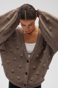 Kardigan zapinany na guziki w kolorze LIGHT BROWN - BUBLE-UNI