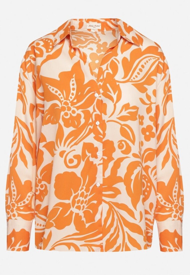 Pomarańczowa Koszula o Luźnym Fasonie w Kwiatowy Wzór Edala