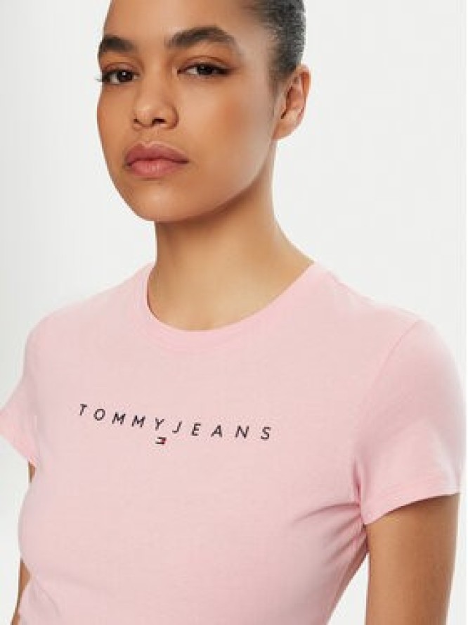 Tommy Jeans T-Shirt Linear DW0DW18398 Różowy Slim Fit