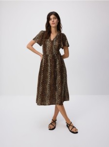 Wzorzysta sukienka midi z wiskozą - brązowy