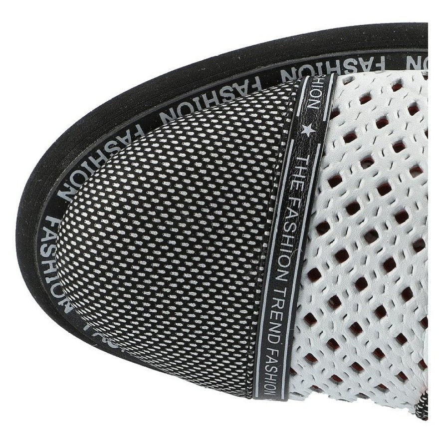 Półbuty damskie Lanqier, wykonane z materiału o otwartej ażurowej strukturze z kontrastowymi wzmocnieniami z klasycznym sznurowaniem, białe, 46C2339