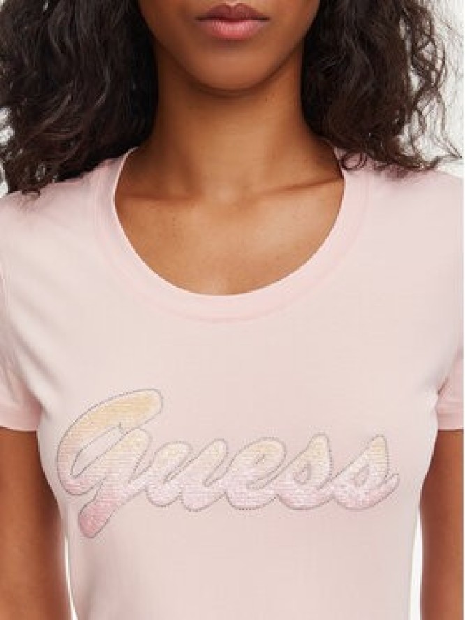 Guess T-Shirt W6YI56 K5028 Różowy jasny Slim Fit