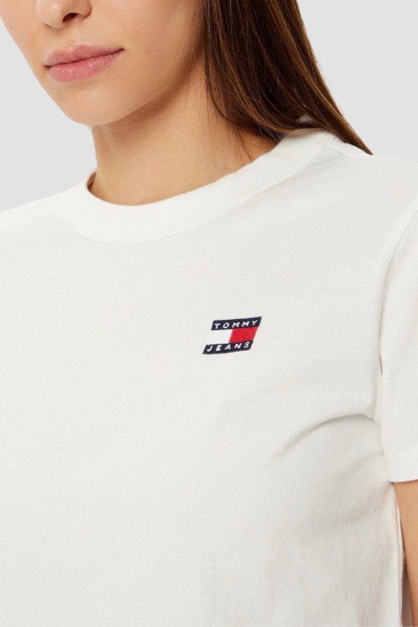 TOMMY JEANS Beżowy damski t-shirt z małym logo, Rozmiar L