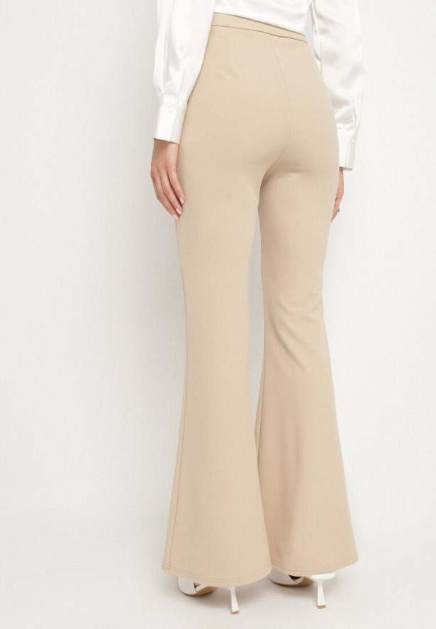 Beżowe Spodnie Dzwony z Wysokim Stanem z Dodatkiem Wiskozy Senarilith