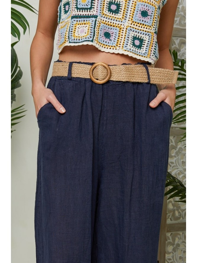 Lin Passion Lniane spodnie w kolorze granatowym rozmiar: 38/40
