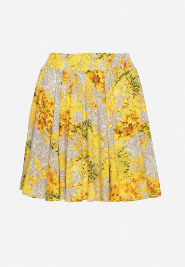Żółte Spódnico-Szorty z Wysokim Stanem Ozdobione Kwiatami Sunileia