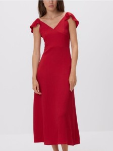 Sukienka midi z falbaną - czerwony