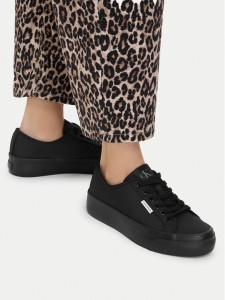 Calvin Klein Sneakersy Vulc Flatform Lace Up Moire YW0YW02012 Czarny