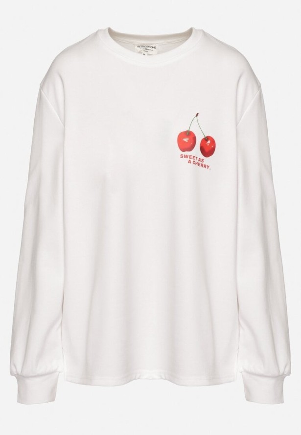 Biała Bawełniana Bluza z Nadrukiem z Wiśniami Lilzeki