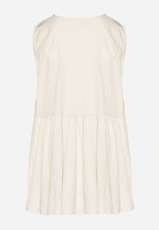 Beżowa Bluzka z Wiskozą z Baskinką Wiązaniem i Kołnierzykiem Davissen