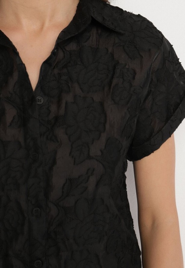 Czarna Koszula z Krótkim Rękawem i Kwiatowym Wzorem Froena