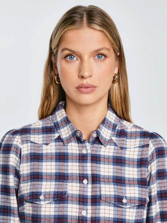 Koszula damska flanelowa w krate granatowo-beżowa Indina 401