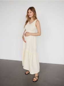 Sukienka midi z muślinu - kremowy