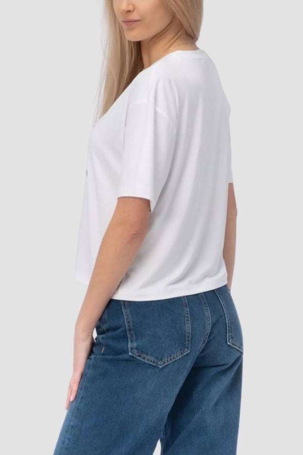 GUESS Biały damski t-shirt na krótki rękaw z wyszywanym logo Gabi, Rozmiar S
