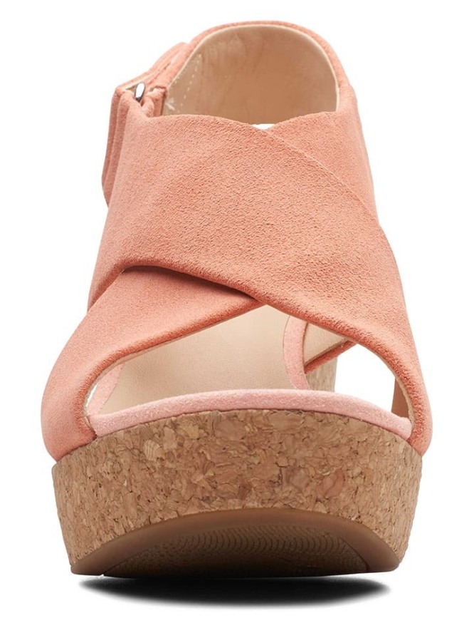 Clarks Skórzane sandały w kolorze jasnoróżowym na obcasie rozmiar: 42