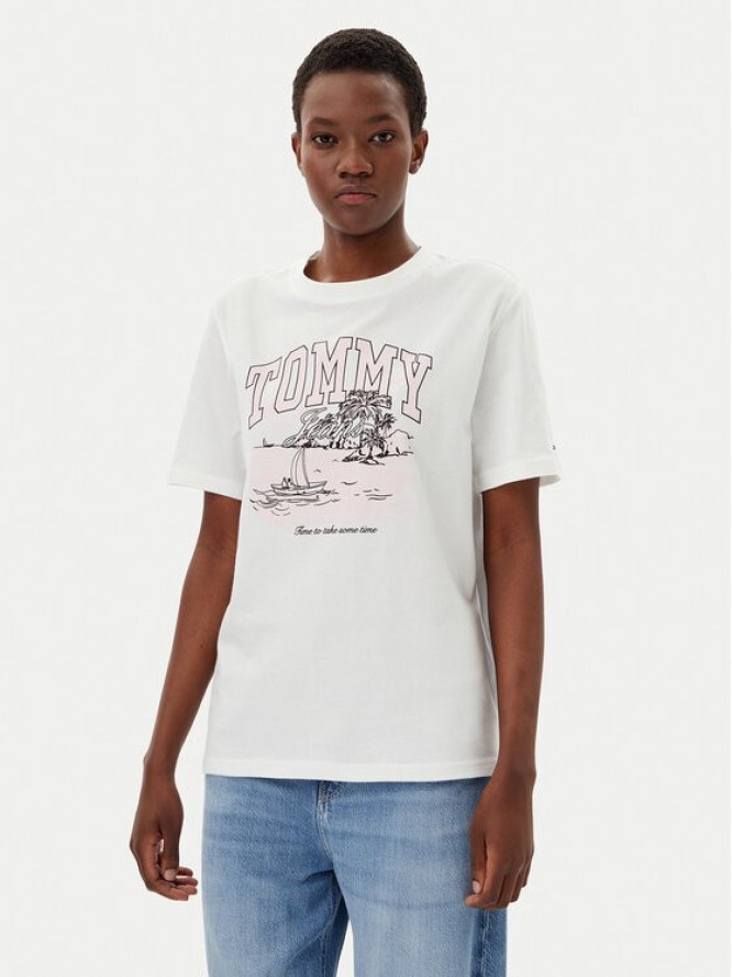Tommy Jeans T-Shirt Tonal Tropics DW0DW21343 Écru Relaxed Fit