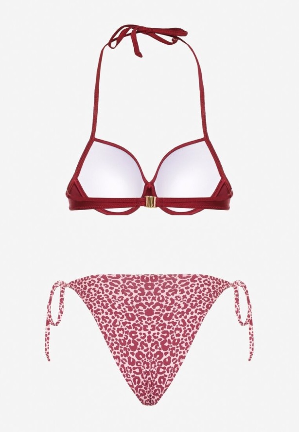 Bordowe Bikini Biustonosz i Majtki Figi z Wiązaniem Savlene