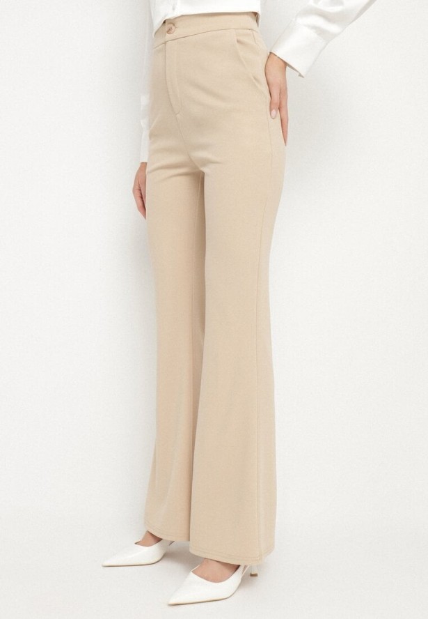 Beżowe Spodnie Dzwony z Wysokim Stanem z Dodatkiem Wiskozy Senarilith