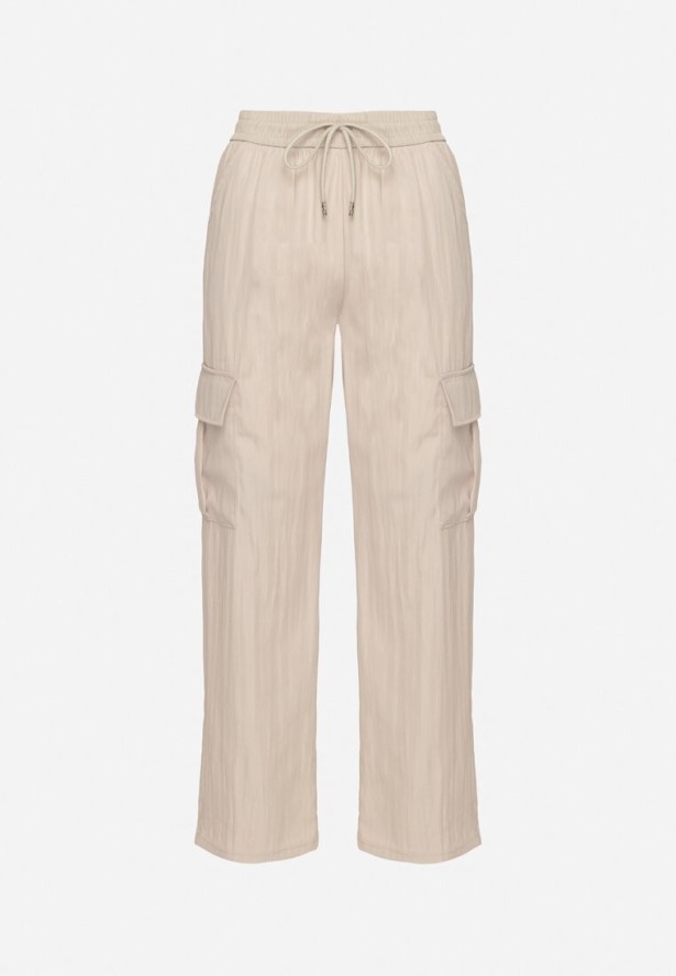 Jasnobeżowe Szerokie Spodnie Cargo z Bawełną i Wysokim Stanem Maillira