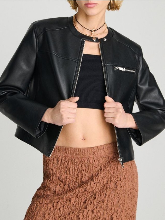 Kurtka biker z imitacją skóry - czarny