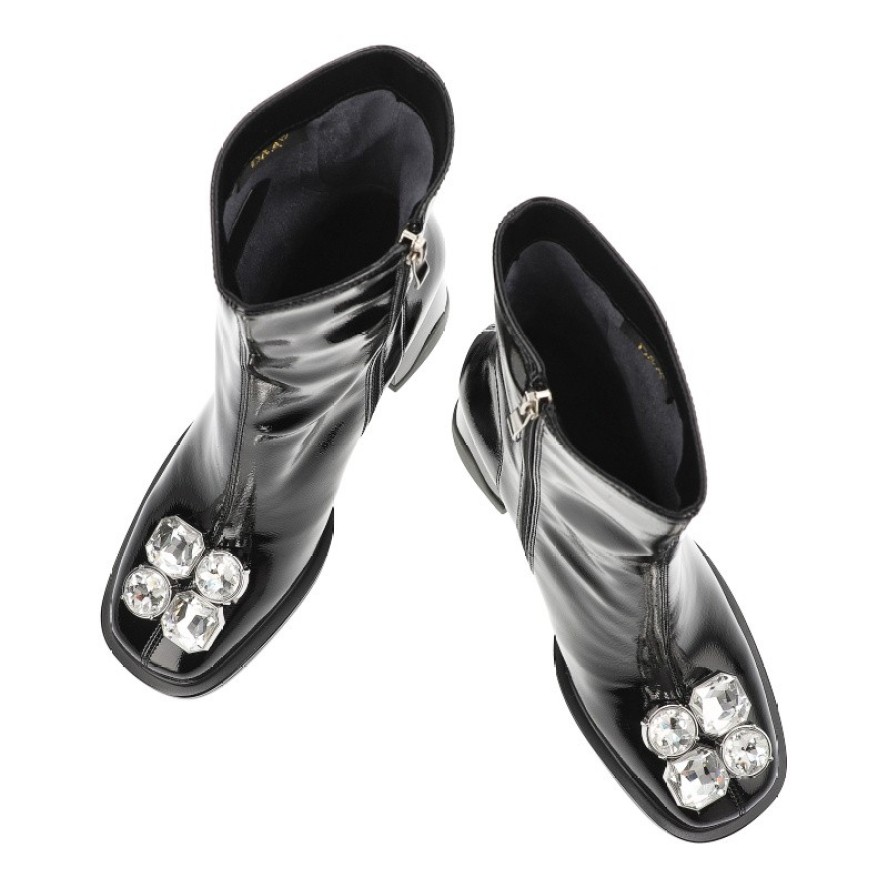 Czarne Botki S.Barski Eleganckie Obuwie Damskie Z Broszką