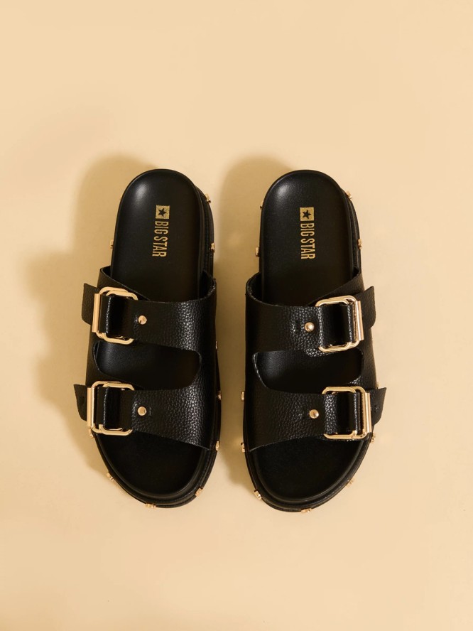 Klapki damskie na podwyższonej podeszwie czarne NN274082 906