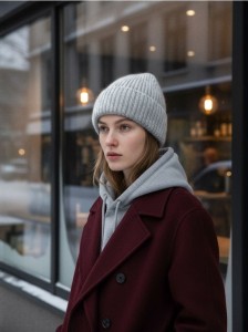 Prążkowana czapka beanie - szary