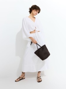 Spódnica midi z lnem - biały