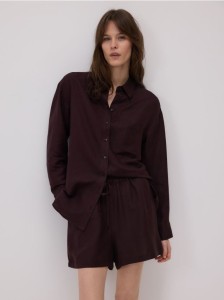 Szorty z lnem - ciemnobrązowy