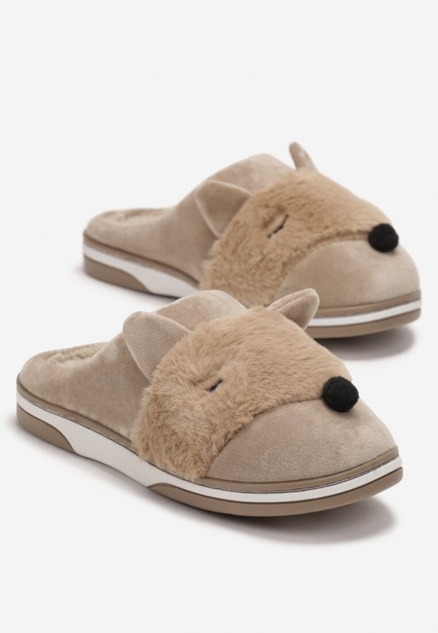 Beżowe Kapcie z Futerkiem i Ozdobnymi Uszami Vlavellla