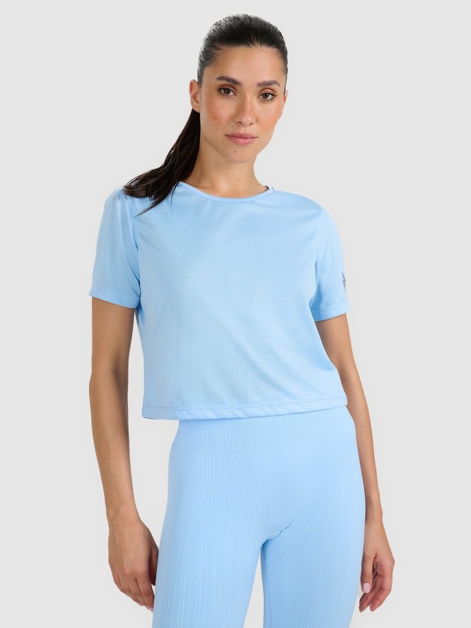 4F Koszulka treningowa crop-top szybkoschnąca damska - niebieska XL