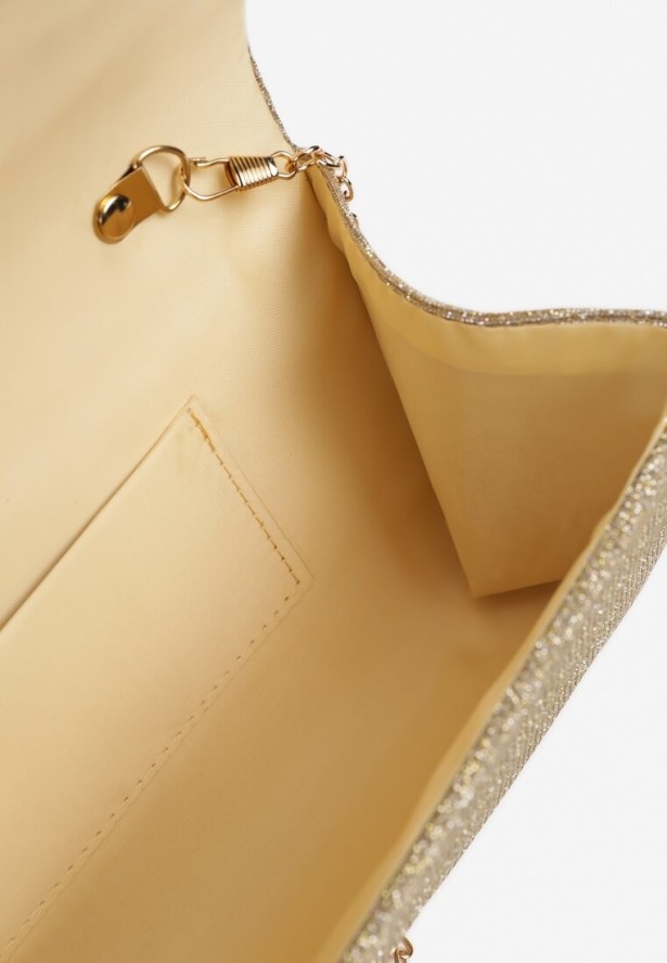 Złota Brokatowa Torebka Kopertówka z Dodatkowym Łańcuszkiem Froledi