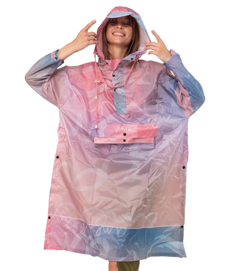 Różowy Składany Damski Płaszcz Przeciwdeszczowy Anekke