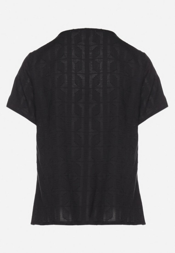 Czarna Bawełniana Bluzka z Koronkowymi Wstawkami Amoette